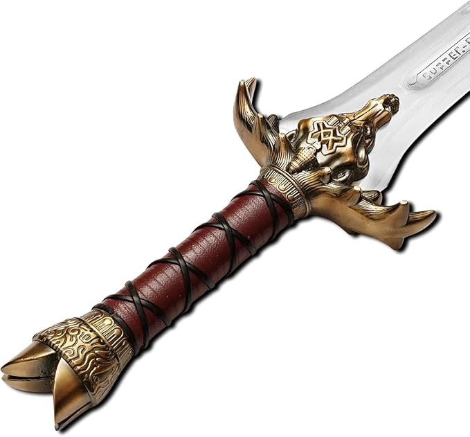 FORGE HIDE-Conan The Barbarian Sword – Real Full Tang Atlantean Swords | 1095 Carbon Steel, Bronze Fittings & Leather Sheath | Medieval Fantasy King Sword Prop | Gift for Him, Christmas, Viking Gifts