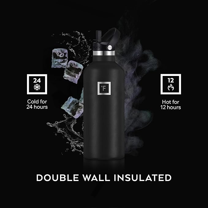 IRON °FLASK Camping & Hiking Hydration Canteens - 3 Lids (Narrow Straw Lid) Leak Proof Vacuum Insulated Stainless Steel - Hot & Cold Double Walled Sports Water Bottle - Lavender, 24 Oz