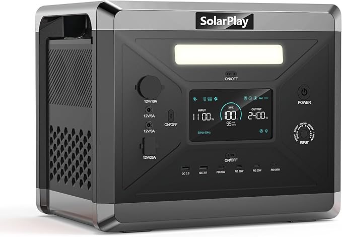 SolarPlay Portable Power Station, 2400W/2160Wh Solar Generator with 4 AC Outlets (4800W Peak), Optional Solar Panel, Emergency Home Backup, Camping, Outdoor Battery Backup