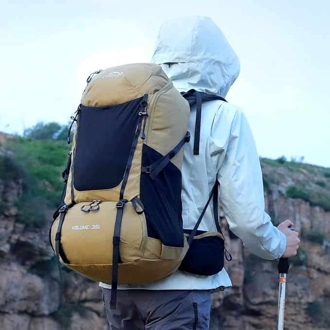 INOXTO 35L Hiking Backpack with 3Lwater bladder, Camping Backpack with Waterproof Rain Cover for Men, Outdoor Sport Travel Daypack for Climbing (Khaki 2)