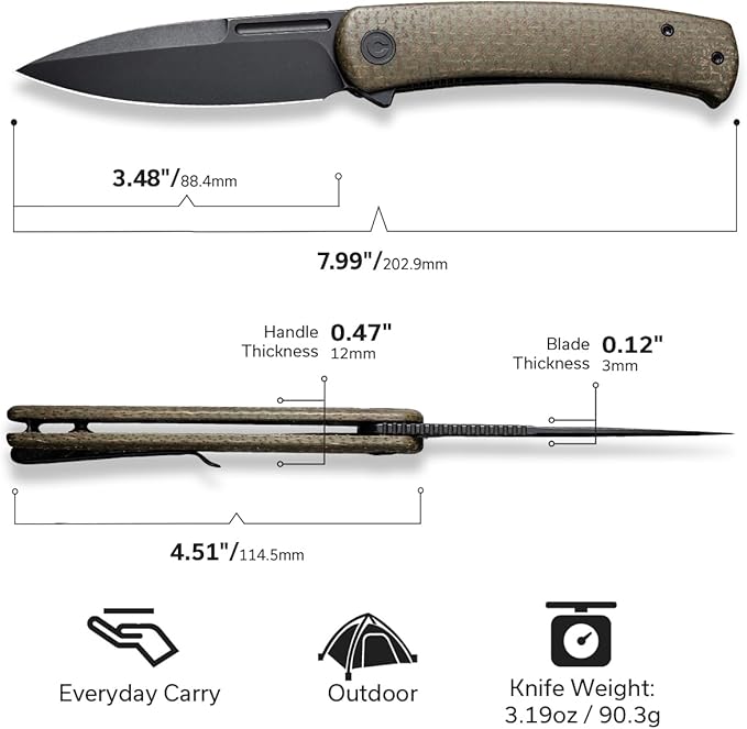 CIVIVI Caetus Pocket Knife for Men,Flipper Knife with 3.48" 14C28N Steel Blade Burlap Micarta Handle, Folding Knife with Liner Lock for Ideal Gift C21025C-3