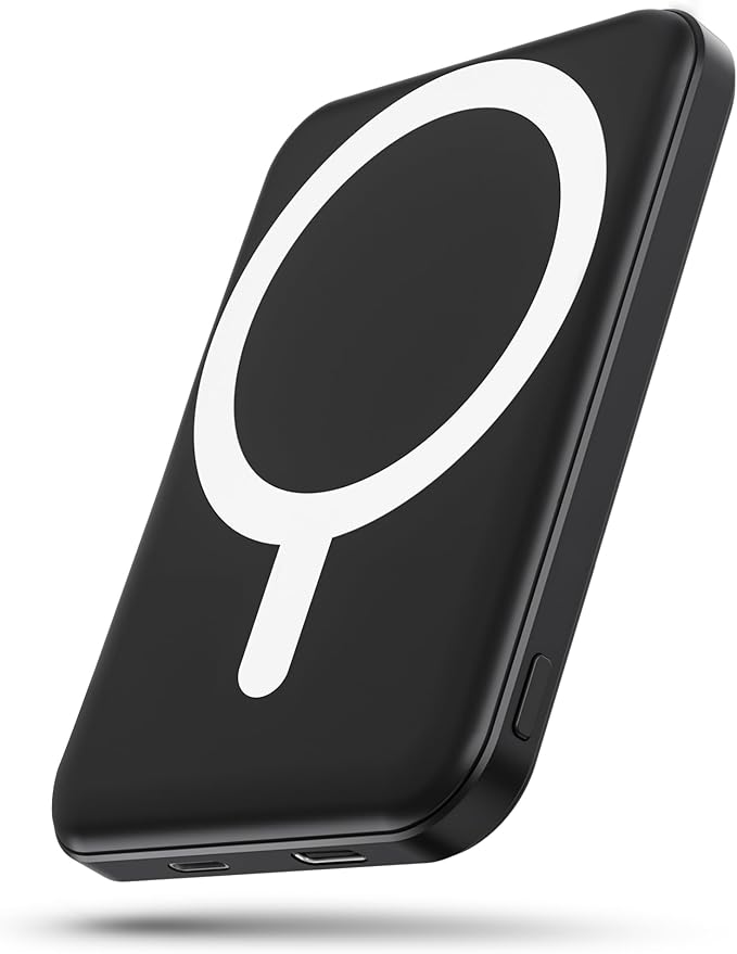 podoru for Magsafe Battery Pack, 5000mAh Magnetic Power Bank with Type-C Cable 20W PD Fast Charging Lighting Input Wireless Portable Charger for iPhone 17/16/15/14/13/12/ All Series-Black