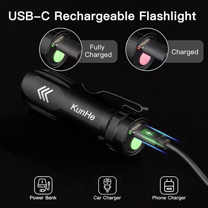 KunHe 5 Pack Small Rechargeable Flashlight Mini Led Flashlight Bright Clip-On Light EDC Flash Light with Side Cob Light for Camping Home Emergency