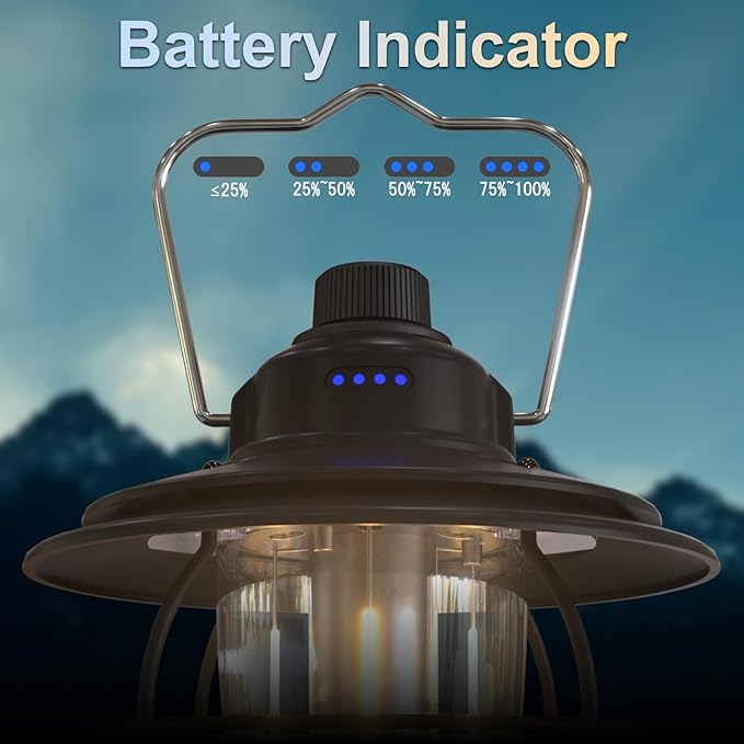 LED Camping Lantern Rechargeable Dimmable, Portable Vintage Outdoor Lantern 2700-6500K Waterproof, Hanging Retro Lamp Indoor Outdoor for Garden, Hiking, Emergency, Black