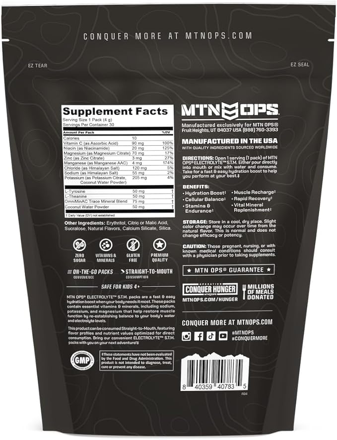 MTN OPS Electrolytes Powder Packets, Sugar Free Hydration Packets, Gluten-Free Hydration Powder, Electrolyte Packets STM ?œStraight to Mouth??- Variety Pack of 3 Flavors, 30 Packs