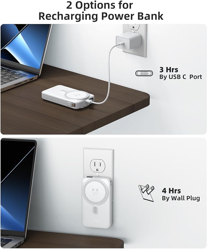 for Magsafe Battery Pack 10000mAh Magnetic Power Bank, 22.5W PD 3.0+QC 4.0 Super Charging Wireless Portable Charger, Built-in Cables &AC Wall Plug &Stand &LED Display for iPhone 17/16/15/14/13 Series