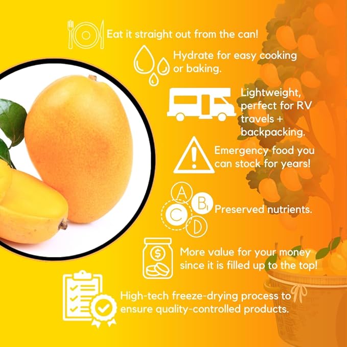 Ready Harvest Freeze Dried Food - Mango | Emergency Snacks | Fruit for Camping & Survival | #10 Can | 25-Year Shelf Life | Cans Filled to the Top