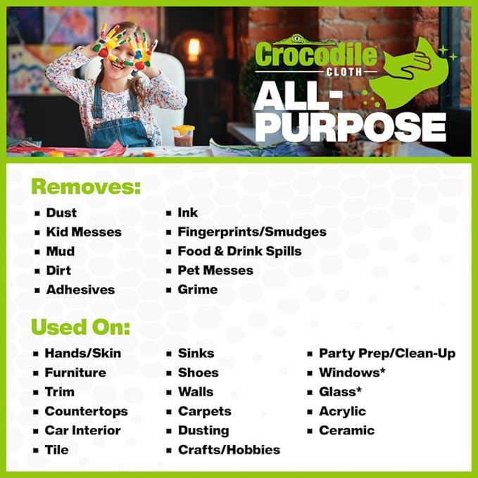 Crocodile Cloth All-Purpose Cleaning Wipes – 8 Pack/640 Total Count, 15"x10" Extra Large Plant-Based Disposable Cloths – Moist, Absorbent, Safe on Skin, Multi-Surface Use