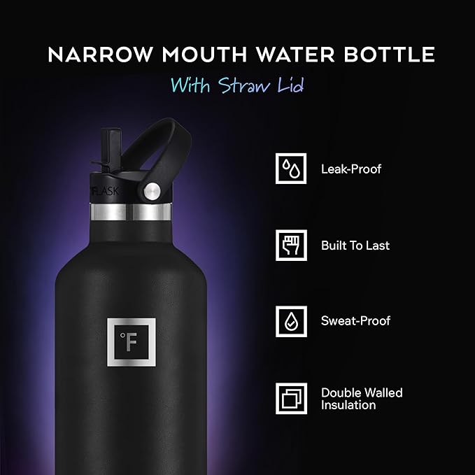 IRON °FLASK Camping & Hiking Hydration Canteens - 3 Lids (Narrow Straw Lid) Leak Proof Vacuum Insulated Stainless Steel - Hot & Cold Double Walled Sports Water Bottle - Lavender, 24 Oz