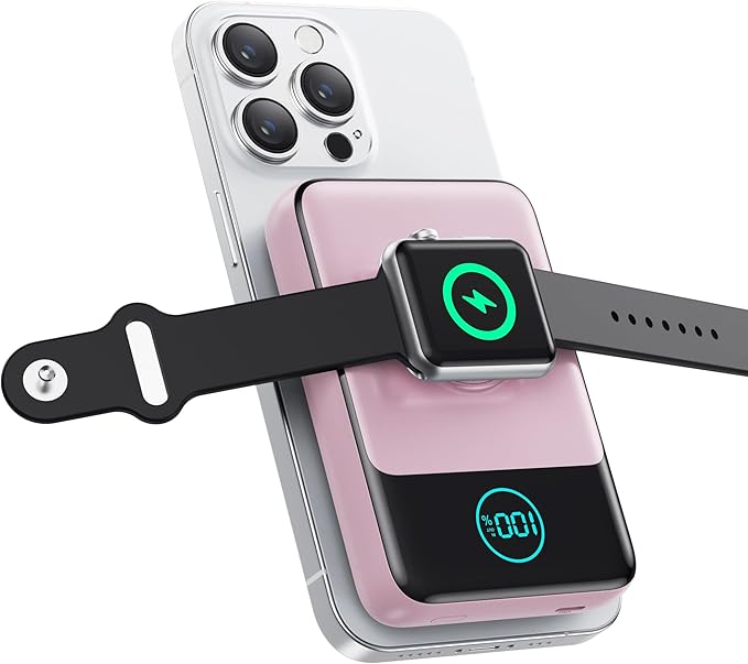Magnetic Portable Charger for iPhone, 3-in-1 10800mAh Qi2 15W Wireless Power Bank with iWatch Charger,30W PD Fast Charging USB-C LCD Display Battery Pack for Magsafe,iPhone 17/16/15/14/13, Apple Watch