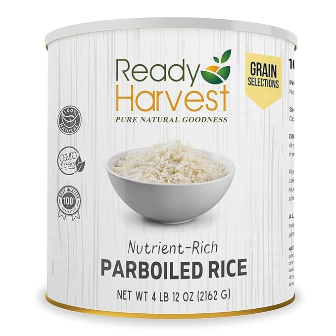 Ready Harvest Emergency Food - Parboiled White Rice | Survival Food | Pantry Staples | #10 Can | 25-Year Shelf Life | 4 lbs | Cans Filled to the Top