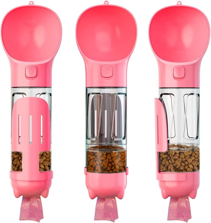DoqiPaw Dog Travel Water Bottle Leak Proof No Spill Lead Leash Waterer Feeder Accessory Alternative to Dispenser Portable Pet Bowl Large Dogs(500ml) (Pink)