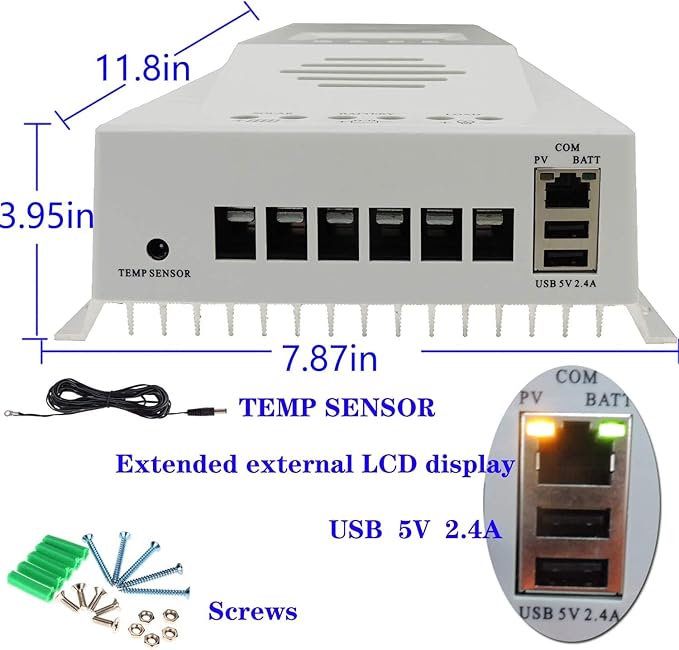 MPPT Charge Controller 100 amp 12V/24V Auto, 100A Solar Panel Charge Regulator with Blacklight LCD Display Max 100V for Lead-Acid Sealed Gel AGM Flooded Lithium Battery(+1.5M LCD485)