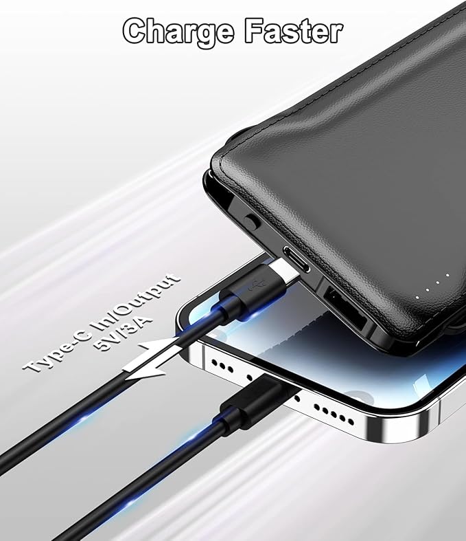 TG90° Portable Charger with Cords 10000mAh Power Bank with Built in Cables Battery Backup Cell Phone External Battery Pack Compatible with iPhone 17 16 15 14 13 12 Samsung S22 S21 Google iPad etc