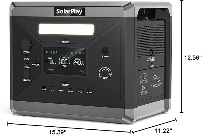 SolarPlay Portable Power Station 2400W, 2160Wh Solar Generator LiFePO4 Battery 1.5Hrs Fast Charging,4 AC Outlets(Peak 4800W) Emergency Power Station for Home, Camping, Outdoor Battery Backup