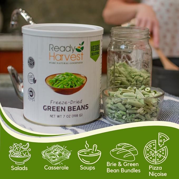 Ready Harvest Freeze Dried Food - Green Beans | Emergency Food | Camping Vegetables | #10 Can | 25-Year Shelf Life | Cans Filled to the Top