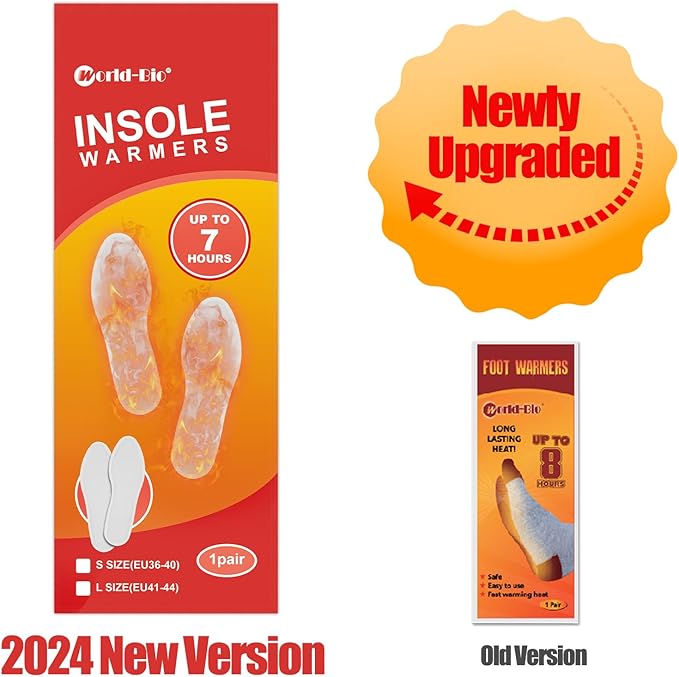 WORLD-BIO Disposable Insole Foot Warmers 7/10/16/40 Pairs Value Pack, Provide 12 Plus Hour Heating, Long Lasting Safe Natural Odorless Air Activated Warmer for Toe Hand Body, Hot Foot Warmers for Kids