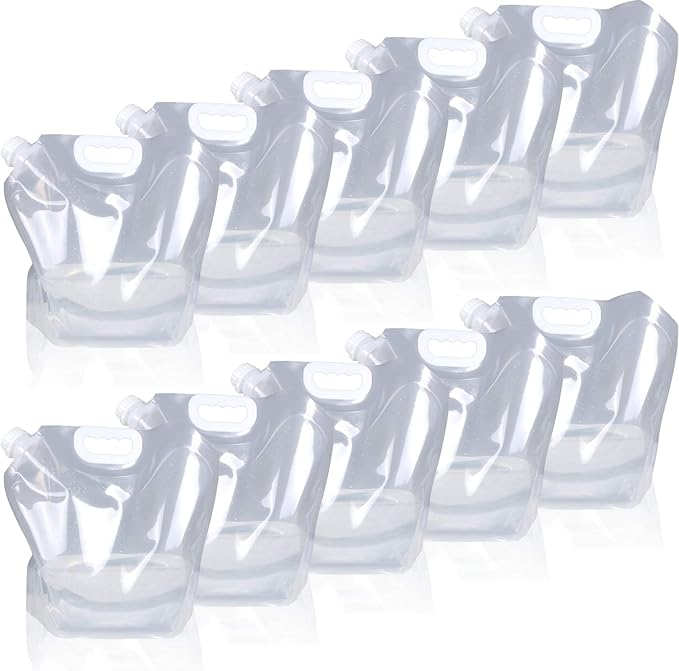 Soddeph Collapsible Water Container Bag, BPA Free Food Grade Clear Plastic Storage Jug for Sport Camping Riding Mountaineer,Freezable, Food Grade (10-pack-2.6 Gal)