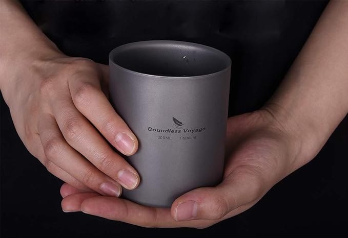 Boundless Voyage 3 in 1 Double Walled Titanium Cup Heat Resistant Mini Tea Drink Cup Outdoor Camping Mug Coffee Cups Camping Accessories Ti15153B