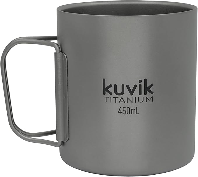 Kuvik Double-Walled Titanium Mug 450ml (15.2 oz) - Ultralight and Compact Mug for Backpacking, Camping, and Everyday Use
