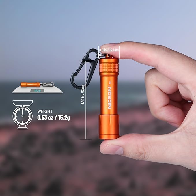 NICRON Mini Keychain Flashlight Mini Flash Light, 100 lumens Bright Key Ring Portable Pocket flashlights for EDC, Night Reading, Compact Key Chain Torch Keyring Lights, AAA Battery Included, Orange