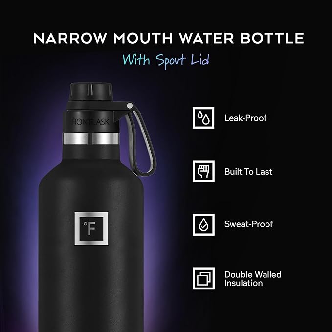 IRON °FLASK Camping & Hiking Hydration Canteens - 3 Lids (Narrow Spout Lid) Leak Proof Vacuum Insulated Stainless Steel - Hot & Cold Double Walled Sports Water Bottle - Cotton Candy, 32 Oz