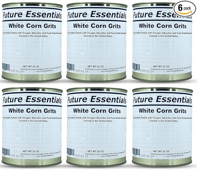 Freeze Dried White Corn Grits | Dry Corn for Quick Meals Old Fashioned Premium Grits Shelf Stable Emergency Food | Hiking, Backpacking & Camping | Easy Prep Survival Food | #10 Can Pack of 6