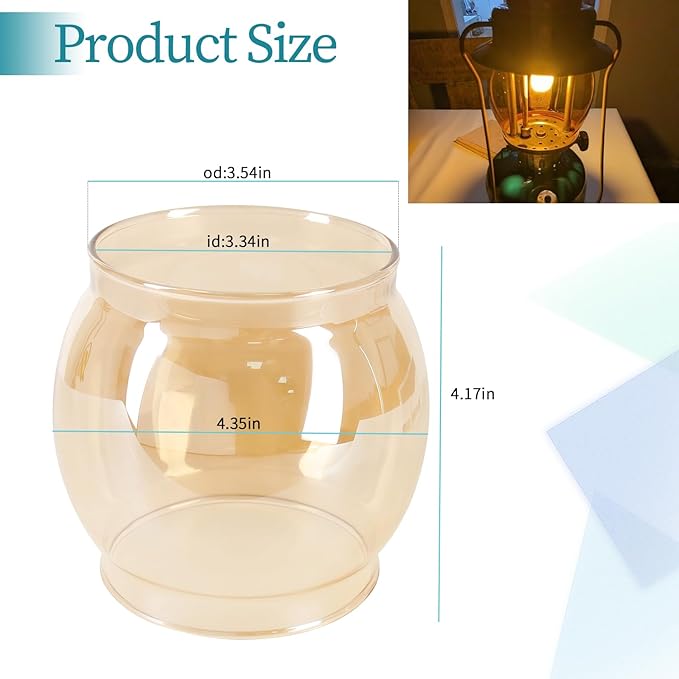 Lantern Glass Globe Replacement, Compatible with Coleman 200A/B &R690B051,Fits Kamplite, JC Higgins, Optimus, Ashflash Vintage Lanterns,Heat-Resistant Clear Bulged Glass for Camping & Emergency Lights