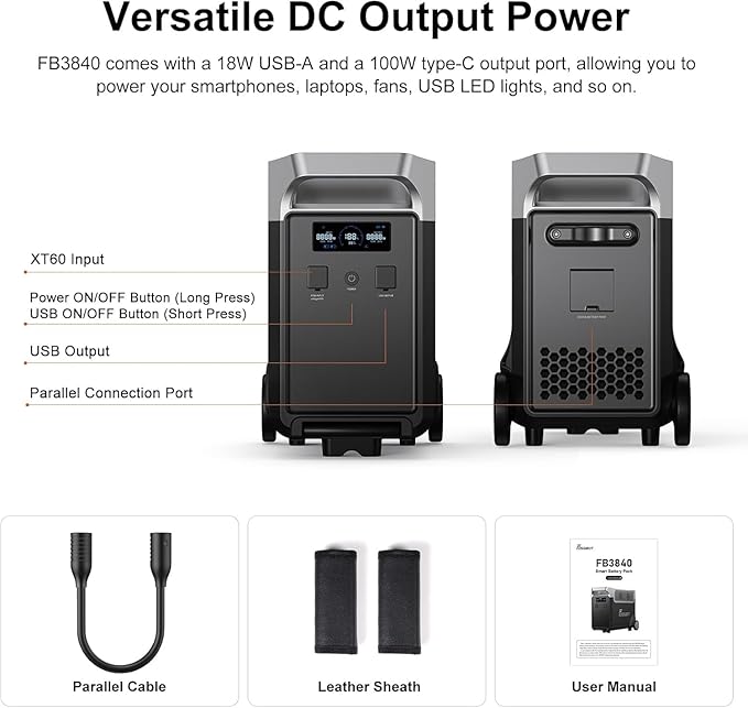FOSSiBOT FB3840 LiFePO4 upgraded version 3840Wh Capacity Expandable Up to 11520Wh Power Station, Quick Charge, Additional Battery for Home, Emergency Power, Camping Trips Travel,RV