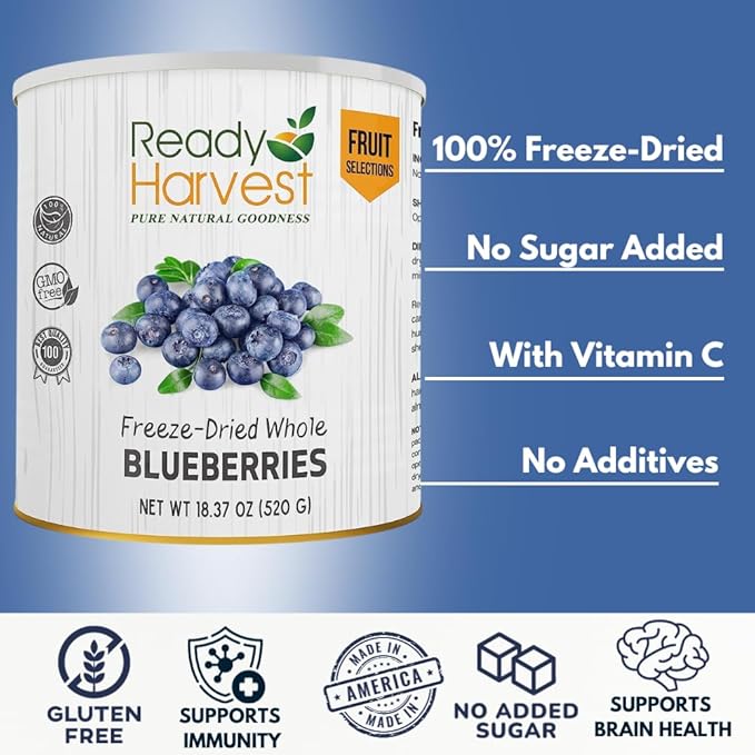 Ready Harvest Freeze-dried Blueberries | Blueberries Freeze-dried Fruit | Healthy Trail Mix | Camping food, School Emergency Food Supply 30 years | #10 Can 6 Cans