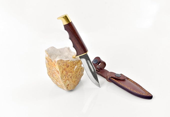 Titan International Knives Titan Intl Knives Skinning Knife | Carbon Steel knives for men | Rosewood Handle with Brass Hilt & Pommel | Fixed Blade Hunting Knife | Belt Knife with Sheath