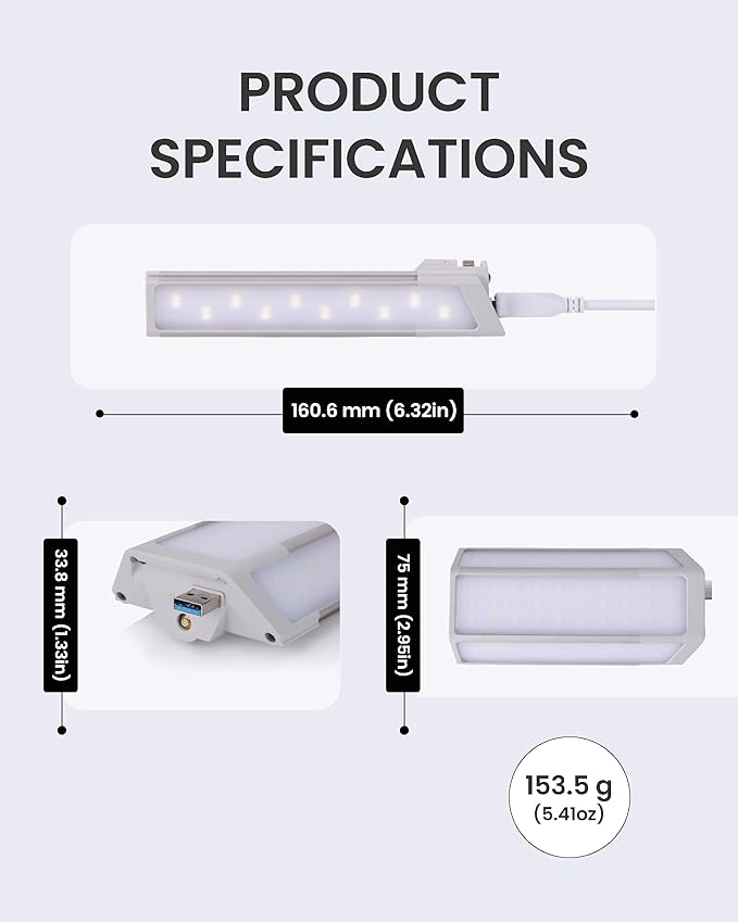 Claymore 3Face Pro Wing (Light Gray) - Rechargeable Surface Area Light Bar for Camping, Tents, Canopies, Outdoor Events, Street Vendors, Work Lighting, Long-Lasting Battery. Adjustable Light Modes.