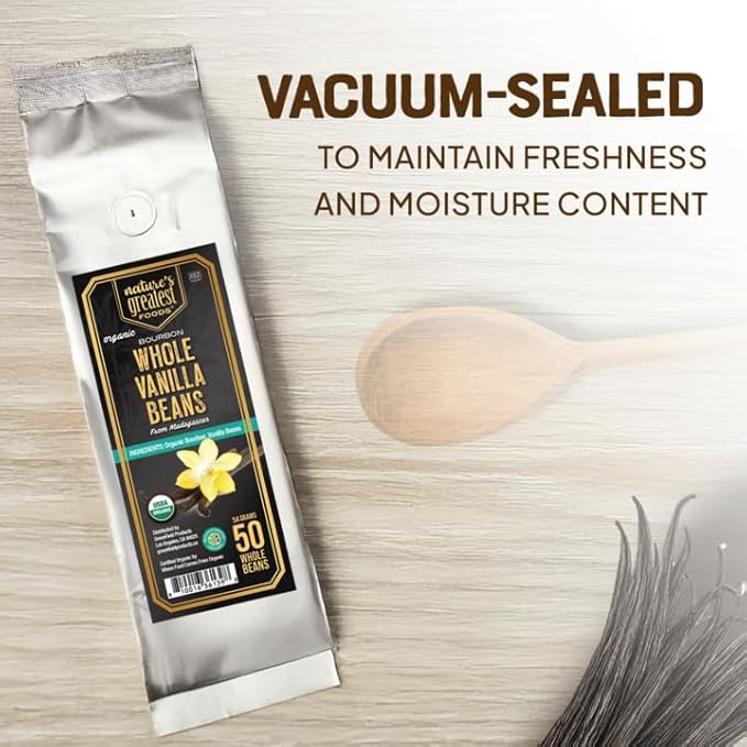 Nature's Greatest Organic Madagascar Bourbon Vanilla Beans - Grade B, Non-GMO, Kosher, Gluten - Free | Sustainably Sourced & Naturally Derived | Premium Quality Extract, Baking, and Cooking 50ct