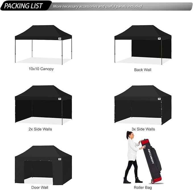 ABCCANOPY Heavy Duty Easy Pop up Canopy Tent with Sidewalls 10x15, Black