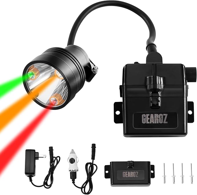 10W Coon Hunting Lights, 45000LUX Hunting Headlamp for Coyotes Hog Predators, Rechargeable & Waterproof, 6 Lighting Modes, 4 Powerful LEDs (White Red Green Amber) for Night Working
