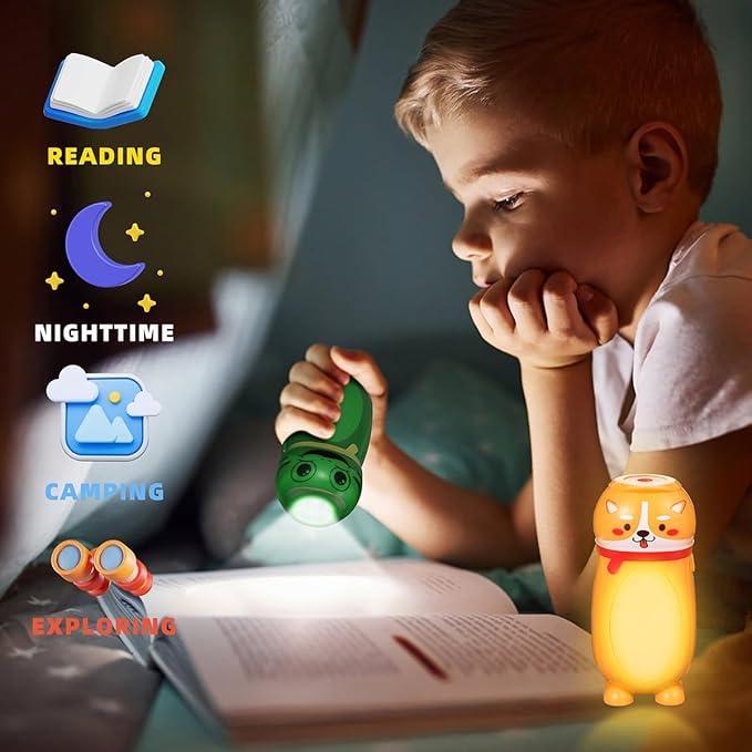 4 Pack Small Mini LED Flashlights for Kids - Cute Small Animal Flashlight - 2 in 1 Camping Lantern Flashlight - Christmas Gifts Stocking Stuffers for Girls Boys