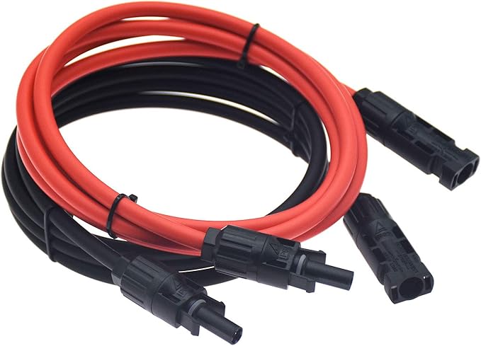 1 Pair Black + Red 10AWG(6mm²) Solar Panel Extension Cable Wire Connectors Solar Adaptor Cable with Female and Male Connectors (5 FT-2)