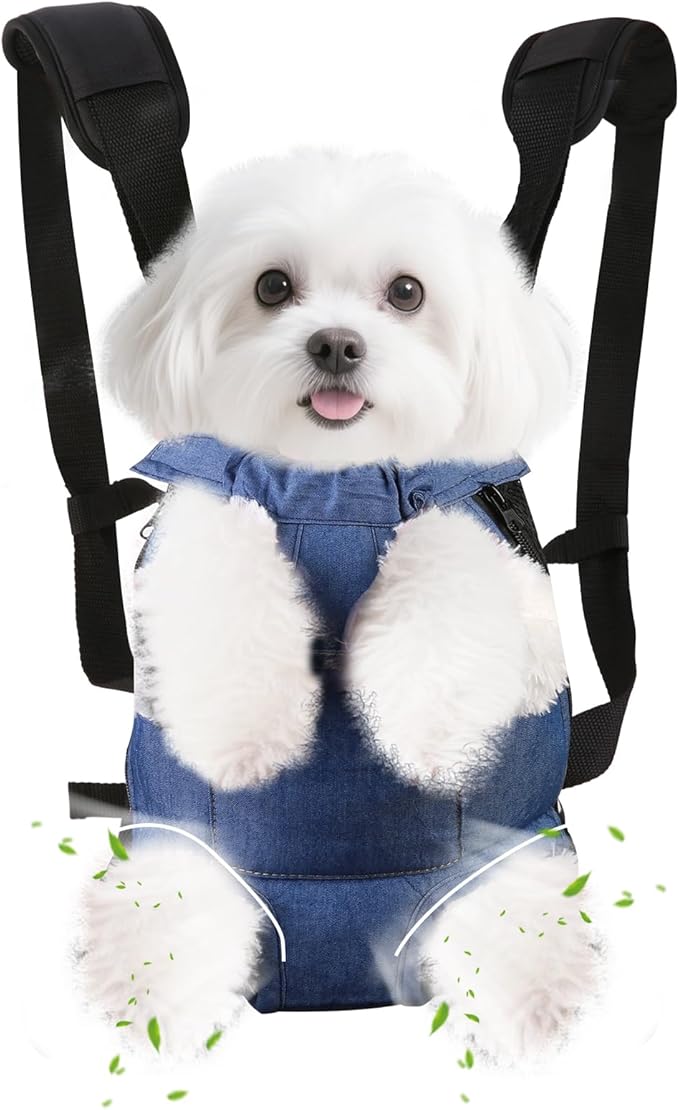 Inspack Dog Backpack Carrier/Cat Carrier, Adjustable Pet Front Carriers Travel Bag for Puppy Medium Dogs, Legs Out, Soft Ventilated Dog Chest Carry Backpacks for Hiking/Camping, 7-11 lbs, Indigo Denim