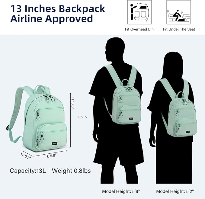 Carry On Travel Backpack For Men Women, 13 Inch Small Mini Work Bag Personal Item Backpacks, Camping Back Pack Lightweight Hiking Daypack For Office Nurse Commuter (Cyan)