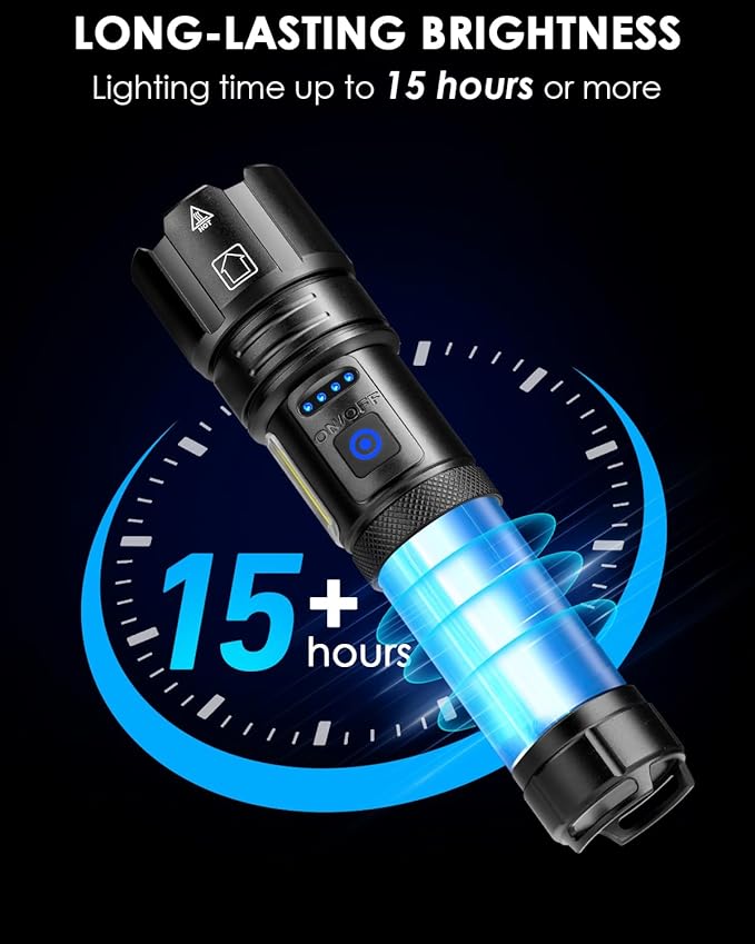 Flashlights High Lumens Rechargeable, 99000 Lumens Bright Flash Light, Powerful LED Flashlights, 15h Runtime, IPX7 Waterproof Flashlights for Home, Camping, 7 Modes