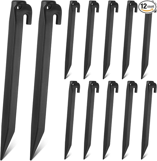 Yalikop 9 Inch Plastic Inflatable Tent Stakes Black Replacement Yard Inflatable Accessories for Camping Tent Pegs Garden Home Decorations