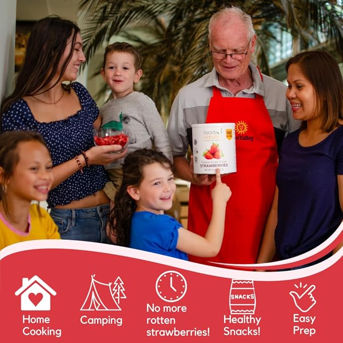 Ready Harvest Freeze Dried Strawberries - Full Can 24 Servings, 9 oz - 100% Natural, Healthy Everyday Snacks Bulk - Premium Quality & Crispy Fresh Taste - Emergency Survival Food Supply - 30-Year Shelf Life