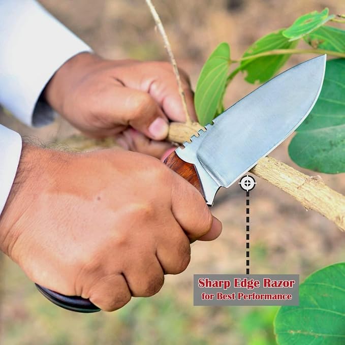 Fixed Blade Tracker Knife - 9.6 Inch Stainless Steel Razor Sharp Blade Full Tang Bushcraft Knife with Premium Leather Sheath. Ideal For Hunting, Outdoor Camping, Hiking, Skiing