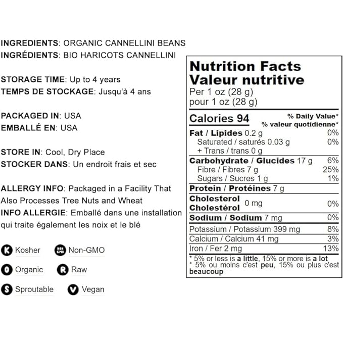 Food to Live Organic Cannellini Beans, 25 Pounds – Non-GMO, Dried White Kidney Beans, Sproutable, Vegan, Kosher, Bulk. Pre-Soak Needed. Rich in Fiber, Protein. Great for Minestrone Soup, Bean Salad.