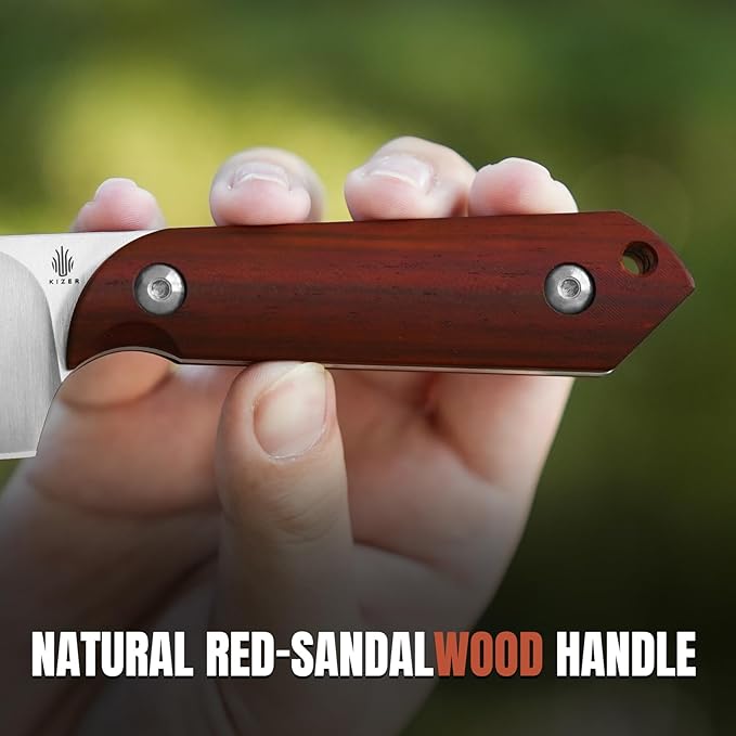 Kizer Harpoon Fixed Blade Knife with Sheath, 3.84??Nitro V Blade Hunting Knife with Red-sandalwood Handle, Camping Fixed Blade EDC Knives for Hiking, Survival 1040M3