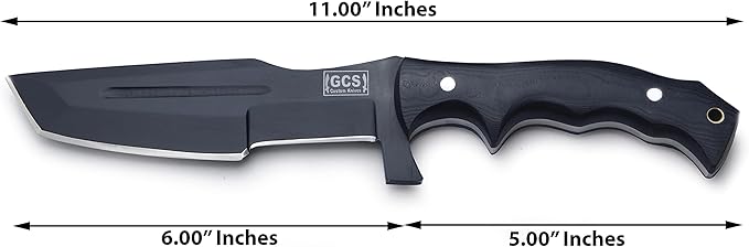 GCS Handmade D2 steel Hunting Knife G10 Handle Fixed Blade Knife Right Hand Scout Carry Buffalo leather Sheath and Sharpening Stone for Hunting Camping Survival and EDC