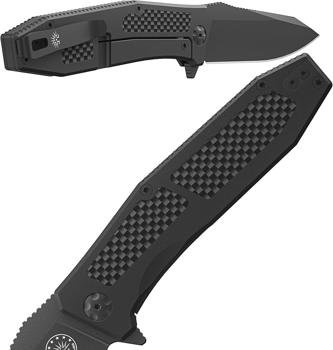 Off-Grid Knives - SCORPION V3, Large EDC Knife with Premium MagnaCut Blade Steel, Titanium Scales, Carbon Fiber Inlays, Manual Ball Bearing Flipper, Four Finger Grip, Deep Pocket Carry (Blackout)