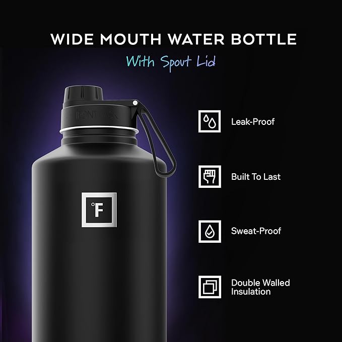IRON °FLASK Camping & Hiking Hydration Flask with 3 Lids - Stainless Steel, Double Walled & Vacuum Insulated Water Bottle - Leak Proof & BPA Free (Bubble Gum, Spout - 64 oz)
