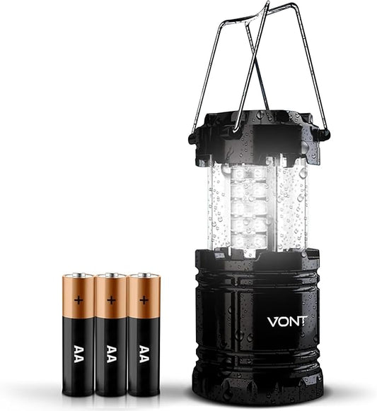 1 Pack LED Camping Lantern, LED Lanterns, Suitable Survival Kits for Hurricane, Emergency Light for Storm, Outages, Outdoor Portable Lanterns, Black, Collapsible, (Batteries Included)