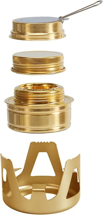 Mini Alcohol Backpacking Stove, Lightweight Brass Spirit Burner with Aluminium Stand for Camping Hiking and Picnic